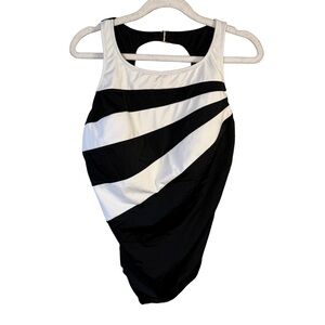 Longitude Black White Colour block One Piece Swimsuit Size 14 Slimming Beach